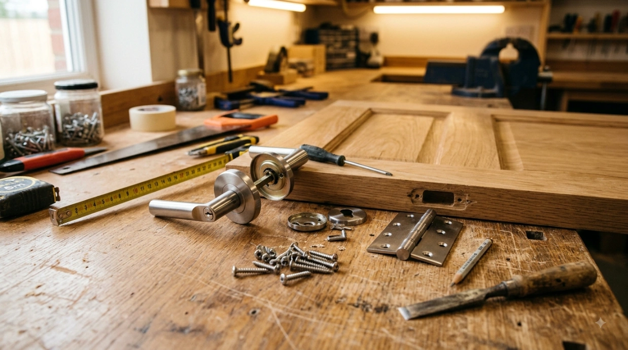 Door hardware and fixings ready for a job, supplied to builders and joiners